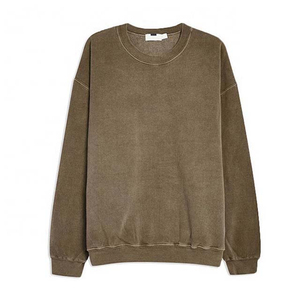 Sweat-shirt oversize à col rond, couleur unie, en coton tricoté, unisexe, décontracté, effet délavé soleil, pour l'hiver - Product Image 1
