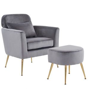 Sillón de Ocio Interior de Franela Gris Oscuro, Semi Desmontado, con Patas y Pedales Dorados para Sala de Estar - Product Image 3