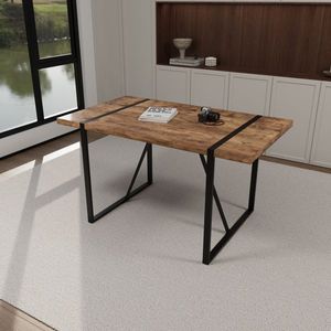 55\" Modern Rural Industrial Rectangular Dining Table 1.5\" Thick MDF Engineering Wood Top Dark Wood 4-6 People Capacity Black - Product Image 3