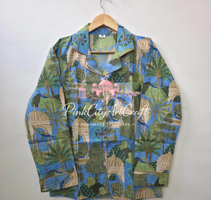 Pijama Elegante de Algodón Puro Hecho a Mano con Estampado Floral Azul, Ecológico, para Verano, Otoño y Primavera, para Mujer, de Manga Larga y con Botones - Product Image 5
