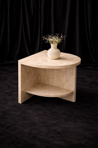 Table d'appoint en pierre de travertin de luxe, beige naturel, table d'angle, mobilier moderne pour salon, table d'appoint en pierre massif, décoration minimaliste - Product Image 2