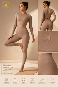 Women Seamless Yoga Set Long Sleeve <b>Crop</b> <b>Top</b> High Waist Leggings Fitness Activewear Set - Product Image 5