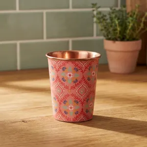 Hand Painted Copper <b>Glass</b> Pink Floral Printed Copper Water <b>Tumbler</b> Traditional Drinkware - Product Image 5