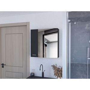 Armadietto Portamedicinali Prague a Una Porta con Quattro Ripiani Interni, Finitura Nero Wengue per Bagno - Product Image 1