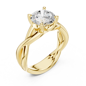 Bague de fiançailles en or jaune avec diamant rond, alliance torsadée, solitaire, pour femme - Product Image 4