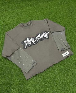 เสื้อยืดโอเวอร์ไซส์แขนยาว Pap Junkies สีดำ สตรีทแวร์ ผ้าเจอร์ซีย์คอตตอน คอกลม พิมพ์ลายตัวอักษรด้านหน้า - Product Image 3