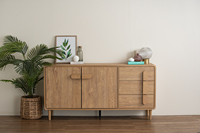 Aparador Contemporáneo Moderno de Roble Malayo Natural LOME de 1.6M, Tablero Laminado Ecológico, Almacenamiento para Comedor, Caja de Exportación