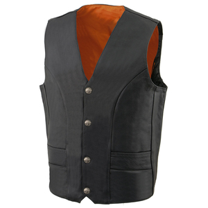 Chaleco de cuero genuino para mujer, estilo motociclista, cuello en V, con botones, color negro. - Product Image 2