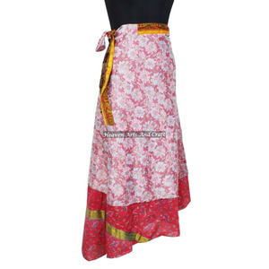 <b>Skirts</b> Indian Silk Wrap Vintage <b>Skirt</b> Women Handmade Double Layer Women Wear Vintage Silk Sari <b>Long</b> Length Wrap Around <b>Skirt</b> - Product Image 2
