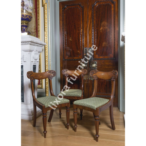 Luxury Handcrafted Solid Wood Dining Chairs <b>Set</b> Regency Style Scroll Carving Green Patterned Seat - Product Image 4