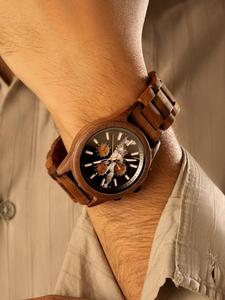 Montre chronographe en bois à quartz FAIZA CRAFT pour homme, design Art déco antique, forme ronde - Product Image 6