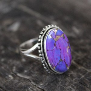 Wholesale Natural Purple <b>Turquoise</b> <b>Ring</b> 925 Sterling Silver Handmade Oval Purple Copper <b>Turquoise</b> Gemstone <b>Ring</b> Vintage Boho - Product Image 1