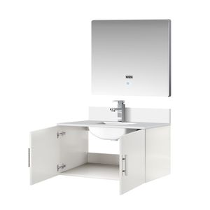 Glossy White 36 In. <b>Bath</b> Vanity with 22 In. Cultured Marble Top and LED <b>Mirror</b> 36 In. Faucet Set 22 In. W X 22 In. D - Product Image 4