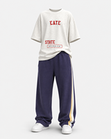 Ensemble unisexe décontracté : T-shirt oversize et pantalon de jogging rayé – Tenue deux pièces streetwear coupe ample – Survêtement urbain tendance