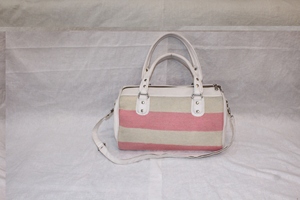 Striped Woven Tote Bag Shoulder <b>Handbag</b> Zipper Closure Two Handles Portable Travel Bag for Daily Use - Product Image 4