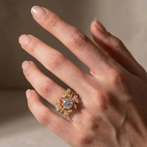 Round Cut Engagement <b>Ring</b> in 925 Sterling Silver Marquise & Round Cut <b>Open</b> Curved Wedding Band Moissanite Diamond <b>Ring</b> for Sale. - Product Image 4