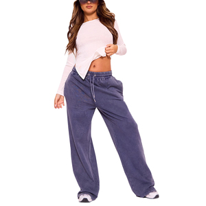 Pantalones Deportivos Rectos de Cintura Alta para Mujer, Ecológicos, con Cierre de Cordón, Corte Regular, Largos, Lavado Químico, Estilo Vintage - Product Image 2