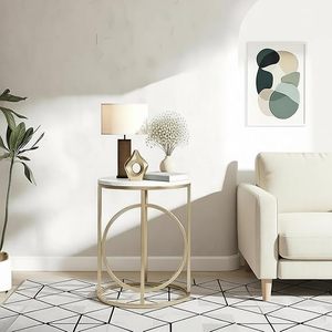 <b>Round</b> End <b>Table</b> Modern Sofa <b>Side</b> <b>Table</b> with <b>Gold</b> O-Shaped Base Marble Top <b>Side</b> <b>Table</b> Cocktail <b>Table</b> Accent <b>Table</b> For Living Room - Product Image 1