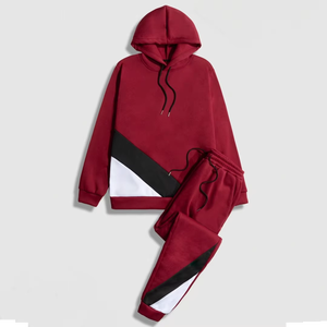 Conjunto Deportivo Unisex con Capucha y Bloques de Color Rojo, Manga Larga, Corte Holgado, Estilo Casual para Otoño, con Cierre de Cordón - Product Image 1