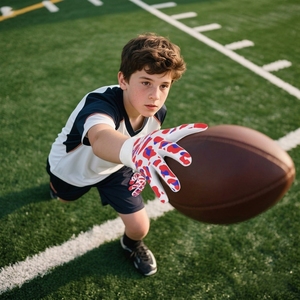 Gants de football américain personnalisés OEM à doigts entiers, en cuir synthétique respirant, avec grip adhésif et fermeture auto-agrippante, unisexes - Product Image 4