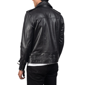Veste en cuir véritable noir pour homme, col à revers classique, fermeture éclair asymétrique, vêtements d'extérieur décontractés de qualité supérieure pour hommes - Product Image 5