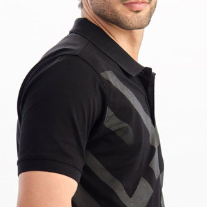 Polo de Hombre con Estampado Geométrico Negro, Manga Corta, Tejido, Casual, Transpirable, Corte Regular - Product Image 5