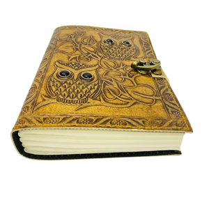 Cuaderno de bocetos vintage de 200 páginas, 7x5, con hojas plegables, borde deshilachado, diario de cuero con grabado de búho, tapa dura de piedra negra - Product Image 5