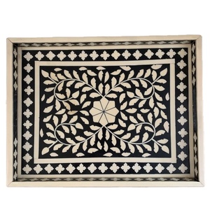 Luxury Handmade Bone Inlay Floral Serving Tray Mother Pearl Star Accent Dishwasher <b>Microwave</b> Safe Polished Finish Customizable - Product Image 4
