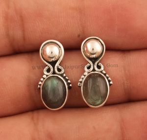 Boucles d'oreilles en pierres précieuses Labradorite naturelle Boucles d'oreilles en argent sterling 925 Minimaliste Fiançailles Anniversaire de mariage pour les femmes - Product Image 4