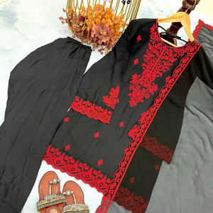 Conjunto de Vestido y Pantalón de Fiesta Moderno con Bordado Intenso en Tela de Satén de Seda BLOSSOM FABRIC, con Dupatta, para Todas las Temporadas, Traje Listo para Usar - Product Image 1