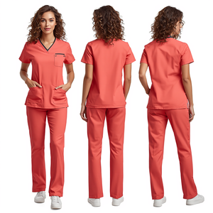 Offre Spéciale : Ensemble de Blouse et Pantalon Médical Confortable pour Femme en Corail – Tenue de Travail Médicale - Product Image 4