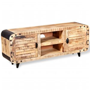 Meuble TV moyen en bois de manguier massif brut avec fer brun et noir, élégant et durable - Product Image 3