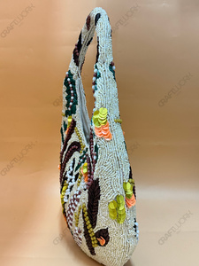 Handmade Beaded Boho Hobo Shoulder Bag Bow Pattern Bohemian Style Single Strap Statement <b>Handbag</b> Wholesale Supplier - Product Image 3