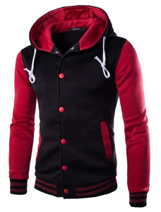 Sudadera con Capucha para Hombre, Color Sólido, Tejido de Algodón y Poliéster, Corte Ajustado Informal, para Otoño, con Bolsillo y Diseño de Botones Frontales - Product Image 4