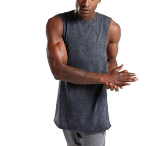 High quality <b>men</b> Customize and Acid Wash O Neck Regular Fit 100% cotton fabric and Sleeveless Print <b>Knitted</b> gym <b>vest</b> for <b>men</b> - Product Image 2