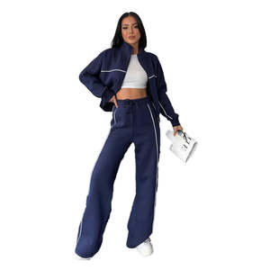 Conjunto Deportivo de Dos Piezas para Mujer, Alta Elasticidad, 100% Algodón, Transpirable, Ecológico, Felpa Reversible, Estilo Hip-Hop, Invierno, 220g - Product Image 1