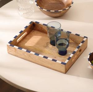 Bandeja Decorativa Rectangular de Madera de Mango Clásica, Ecológica y Hecha a Mano, con Incrustaciones de Hueso, Vajilla con Logotipo y Tamaño Personalizados - Product Image 2