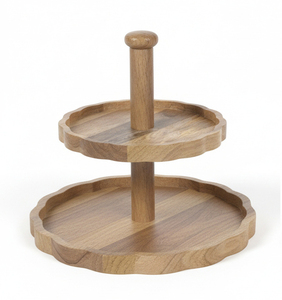 Rectangle Wood Cupcake Stand 2 Tiers Wood Cake Stand Holder Round Tiered <b>Display</b> Stand Detachable Cupcake Serving Tray - Product Image 2