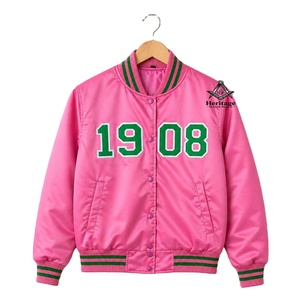 Veste de baseball Varsity rose et verte personnalisée pour femmes |   Vêtements grecs de sororité brodés respirants, héritage maçonnique - Product Image 1