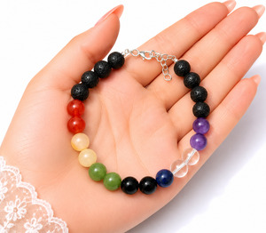 Wholesale 925 Sterling Silver Chakra <b>Bracelet</b> Lava Stone <b>Bead</b> <b>Bracelet</b> Reiki Healing Crystal Gemstone Jewelry Unisex Handmade - Product Image 2