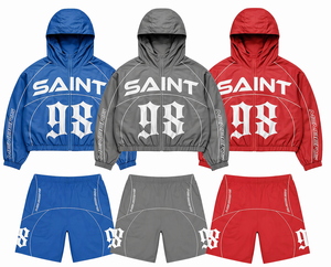 Custom Women Sport Tracksuit Set <b>Red</b> <b>Crop</b> Jacket and Shorts Two Piece Fitness Streetwear Outfit Wholesale - Product Image 1