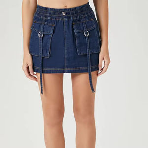 Jupe en jean de créateur pour femme, taille retournée, boutonnée sur le devant, légèrement délavée, style sexy, en coton - Product Image 2