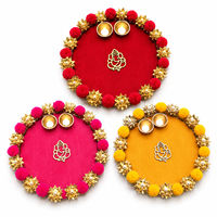 Thali de Ganesha con Pompón y Diya de Metal, Thali Religioso Decorativo Hecho a Mano para Celebraciones Festivas y Regalos