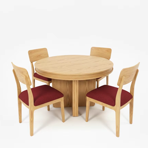 Juego de Mesa de Centro Redonda Moderna con 4 Sillas de Madera de Fresno Maciza y Chapa de MDF, Ligero y Duradero - Product Image 1