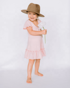 Soft & Comfortable Matching Mother & Daughter Pink Mini Dress Decor With Frill Sleeves & bottom Line Crafted from Soft Rayon - Product Image 3