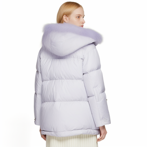 White faux fur <b>women</b> <b>Women's</b> Hooded Fur Lining Puffer Bubble Crop Bomber Jacket Plus Size Winter Fashion jackets - Product Image 2