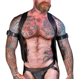 Mens Center Stripe Leather Jockstrap White Accent Premium Leather Fetish Underwear Adjustable Straps Club Wear - Product Image 3