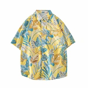 Men's Short Sleeve <b>Hawaiian</b> <b>Shirt</b> Tropical Print Black Green Orange Summer Vacation Style V-neck Eco-Friendly Quick Dry - Product Image 2