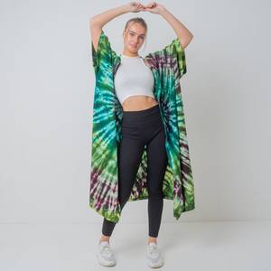 Vêtements de plage personnalisés Bohème blanc impression florale numérique pour femmes été Robe Kimono enveloppante à manches longues en dentelle avec pompon - Product Image 2