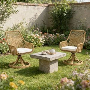 Set di Due Sedie da Pranzo Girevoli Color Kaki, Solo Sedie da Giardino - Product Image 1